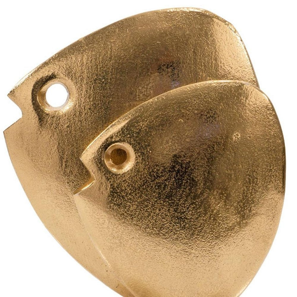 11" Gold And White Aluminum And Marble Fishes Tabletop Sculpture