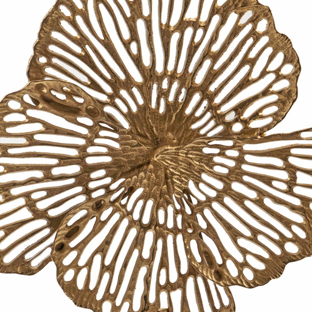 18" Antiqued Gold And White Aluminum And Marble Flowers Abstract Tabletop Sculpture