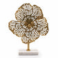18" Antiqued Gold And White Aluminum And Marble Flowers Abstract Tabletop Sculpture