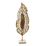 28" Gold And White Aluminum And Marble Leaf Tabletop Sculpture