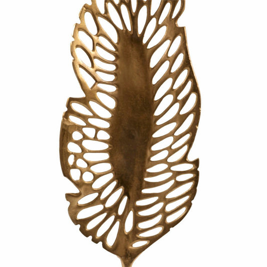 28" Gold And White Aluminum And Marble Leaf Tabletop Sculpture