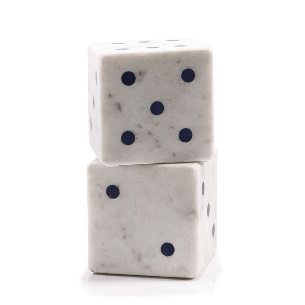 Set of Two White Marble Hand Painted Dice Tabletop Sculpture