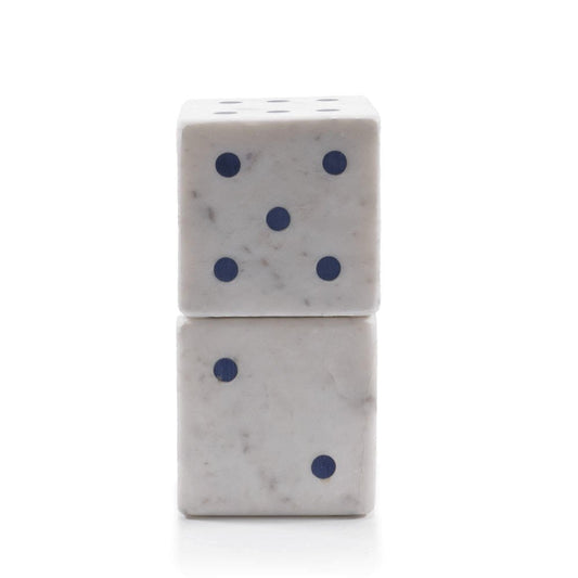Set of Two White Marble Hand Painted Dice Tabletop Sculpture