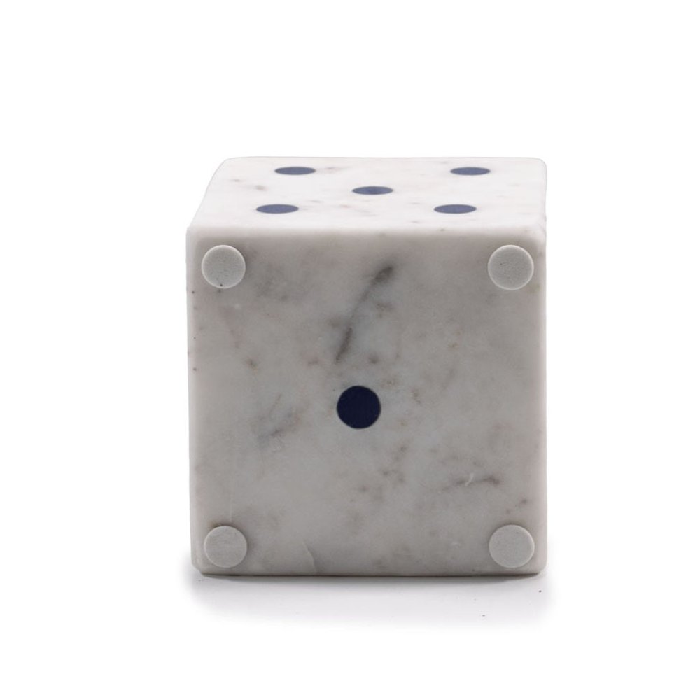 Set of Two White Marble Hand Painted Dice Tabletop Sculpture