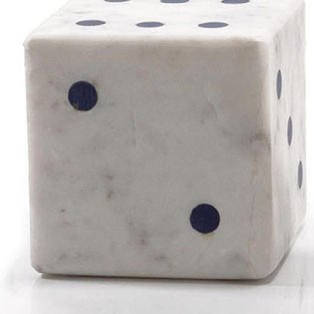 Set of Two White Marble Hand Painted Dice Tabletop Sculpture