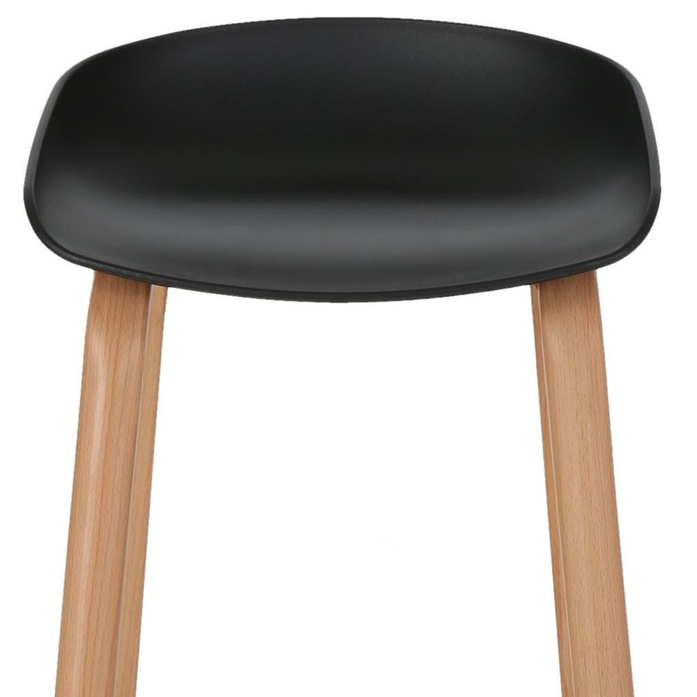 Set of Two Black and Natural Heavy Duty Plastic and Wood Backless Bar Height Bar Chairs