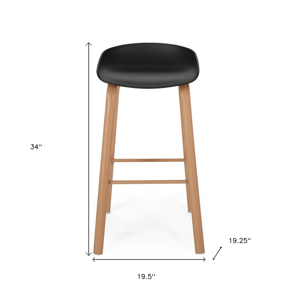 Set of Two Black and Natural Heavy Duty Plastic and Wood Backless Bar Height Bar Chairs