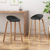 Set of Two Black and Natural Heavy Duty Plastic and Wood Backless Bar Height Bar Chairs