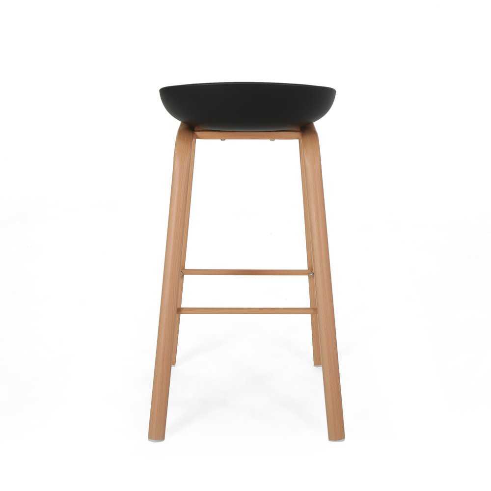 Set of Two Black and Natural Heavy Duty Plastic and Wood Backless Bar Height Bar Chairs