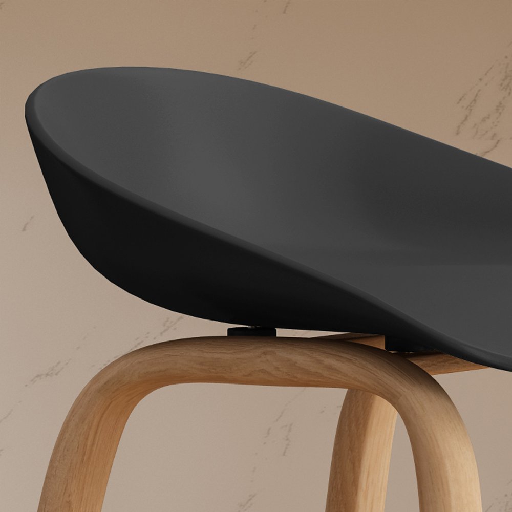 Set of Two Black and Natural Heavy Duty Plastic and Wood Backless Bar Height Bar Chairs