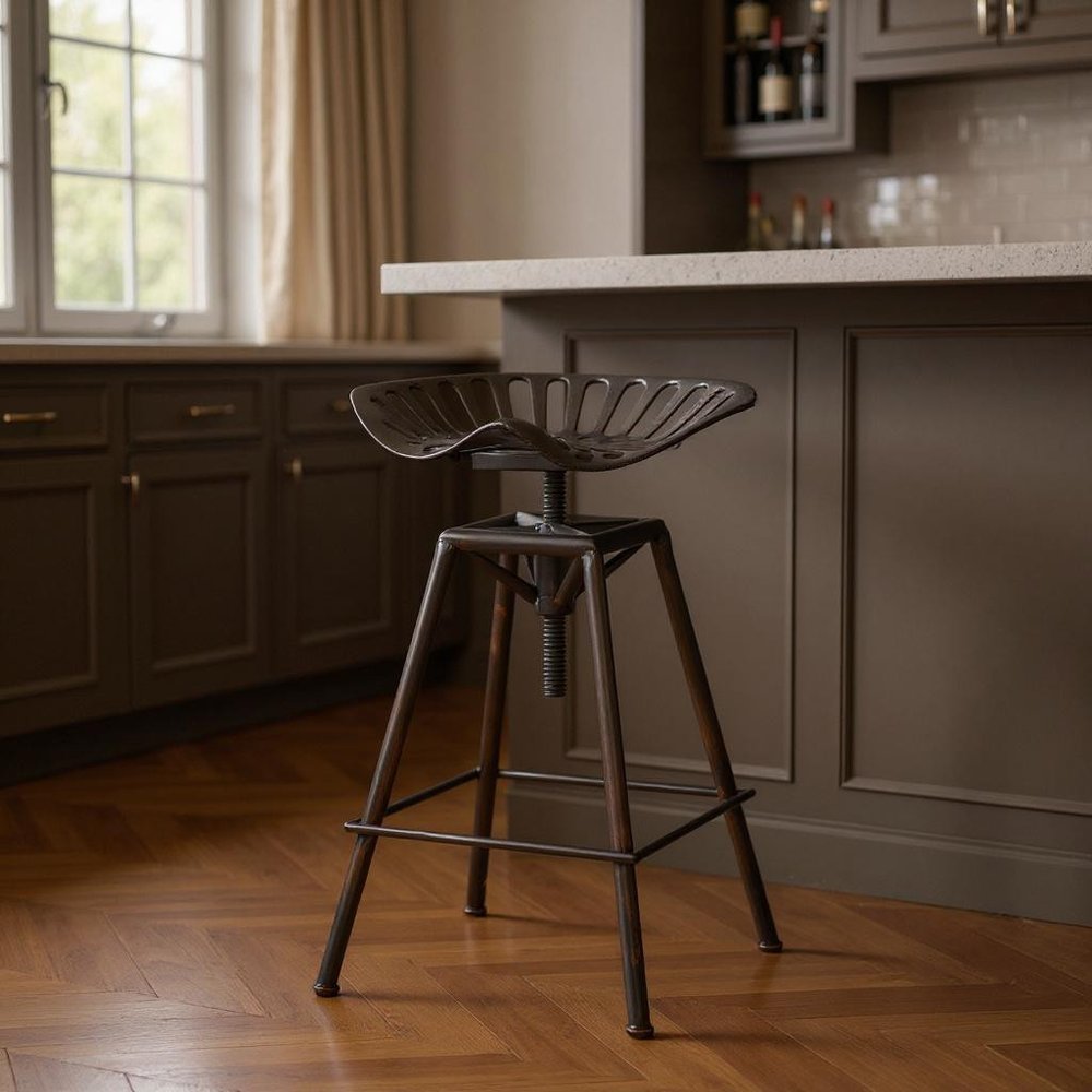 Bronze Iron Backless Adjustable Height Swivel Bar Chair