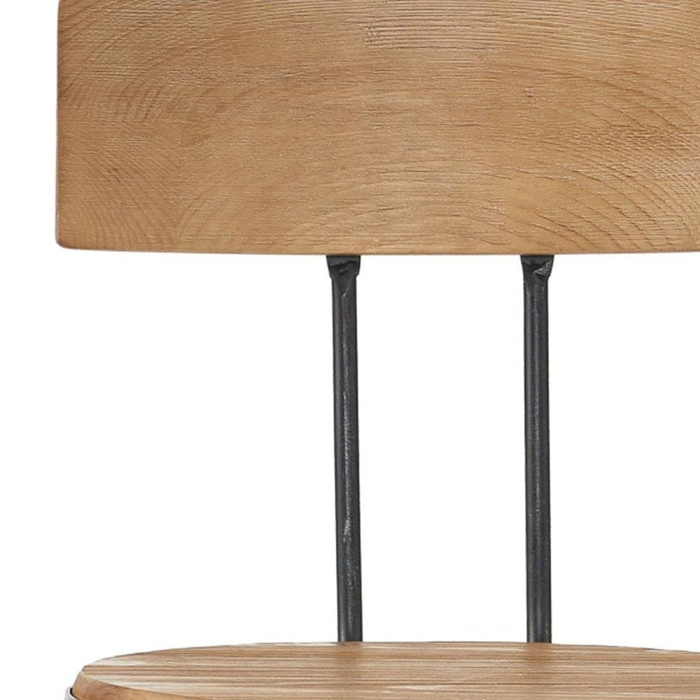 Natural and Black Wood and Metal Low Back Adjustable Height Swivel Bar Chair