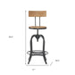 Natural and Black Wood and Metal Low Back Adjustable Height Swivel Bar Chair