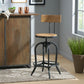 Natural and Black Wood and Metal Low Back Adjustable Height Swivel Bar Chair
