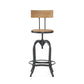 Natural and Black Wood and Metal Low Back Adjustable Height Swivel Bar Chair