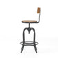 Natural and Black Wood and Metal Low Back Adjustable Height Swivel Bar Chair
