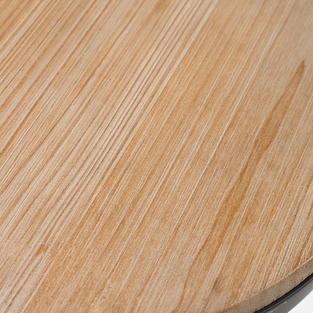 Set of Two Natural and Black Iron and Wood Backless Adjustable Height Swivel Bar Chairs