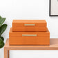 Set Of Two Orange Faux Shagreen Jewelry Boxes With Decorative Hardware