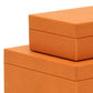 Set Of Two Orange Faux Shagreen Jewelry Boxes With Decorative Hardware