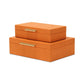 Set Of Two Orange Faux Shagreen Jewelry Boxes With Decorative Hardware