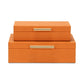 Set Of Two Orange Faux Shagreen Jewelry Boxes With Decorative Hardware