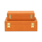 Set Of Two Orange Faux Shagreen Jewelry Boxes With Decorative Hardware