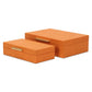Set Of Two Orange Faux Shagreen Jewelry Boxes With Decorative Hardware
