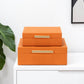 Set Of Two Orange Faux Shagreen Jewelry Boxes With Decorative Hardware