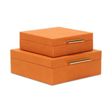 Set Of Two Orange Faux Shagreen Jewelry Boxes With Decorative Hardware