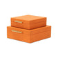 Set Of Two Orange Faux Shagreen Jewelry Boxes With Decorative Hardware