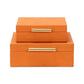 Set Of Two Orange Faux Shagreen Jewelry Boxes With Decorative Hardware