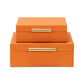 Set Of Two Orange Faux Shagreen Jewelry Boxes With Decorative Hardware