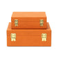 Set Of Two Orange Faux Shagreen Jewelry Boxes With Decorative Hardware