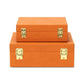 Set Of Two Orange Faux Shagreen Jewelry Boxes With Decorative Hardware