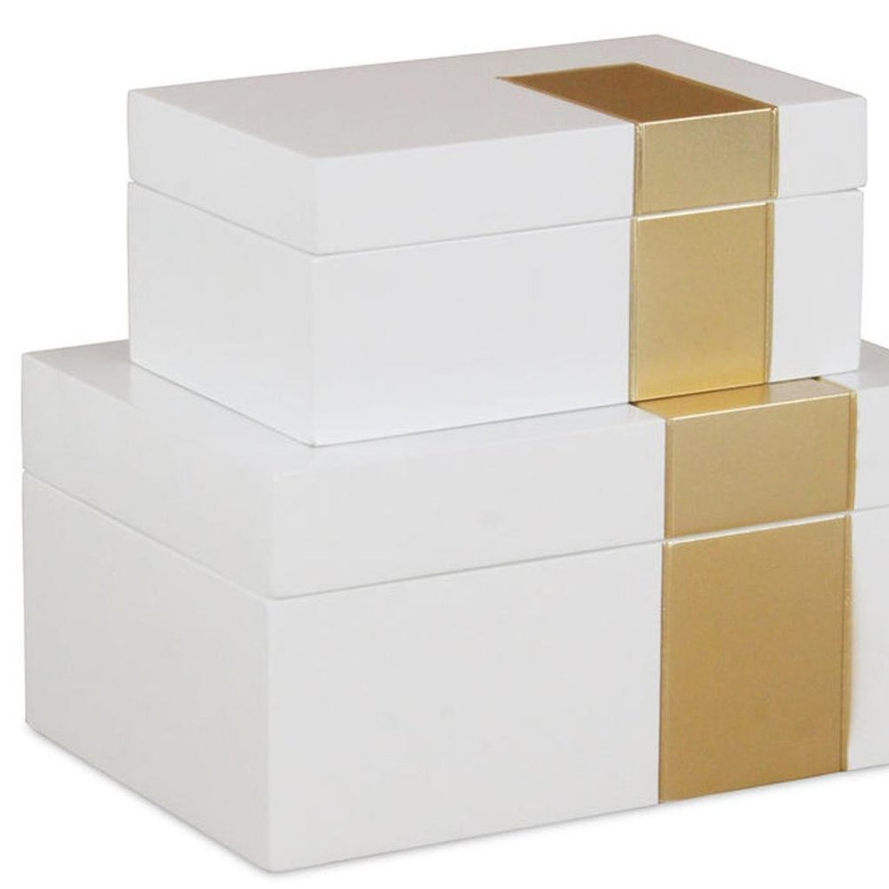 Set Of Two White And Gold Wood Jewelry Boxes