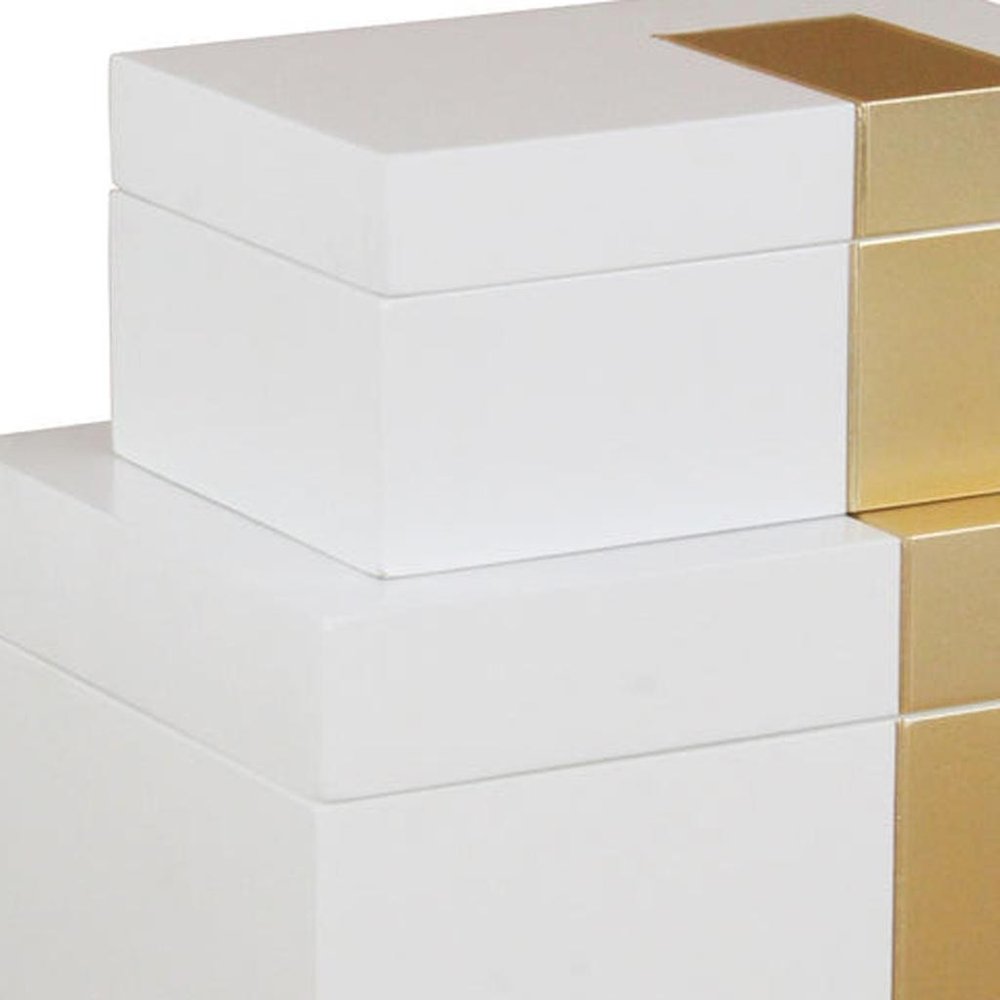 Set Of Two White And Gold Wood Jewelry Boxes