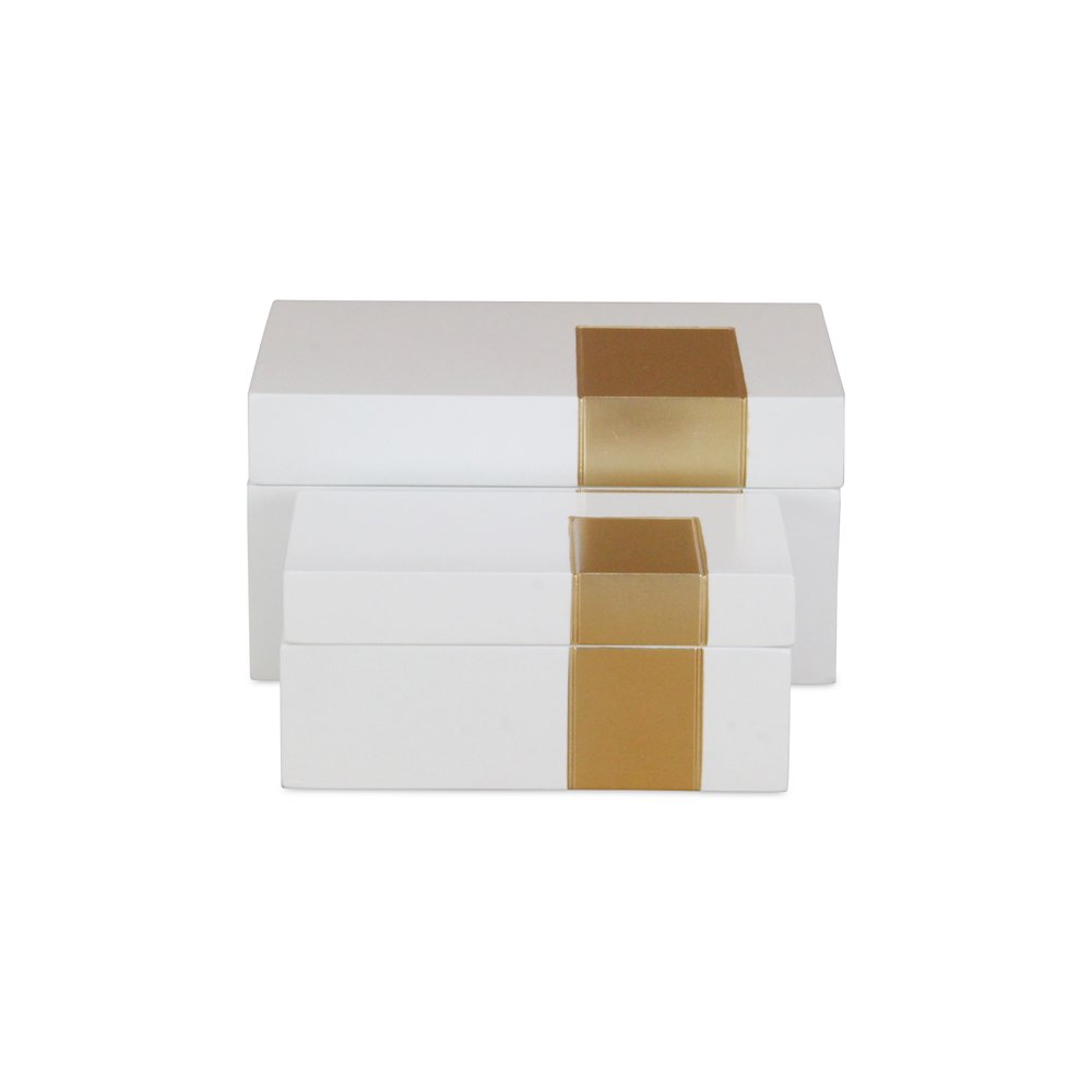 Set Of Two White And Gold Wood Jewelry Boxes