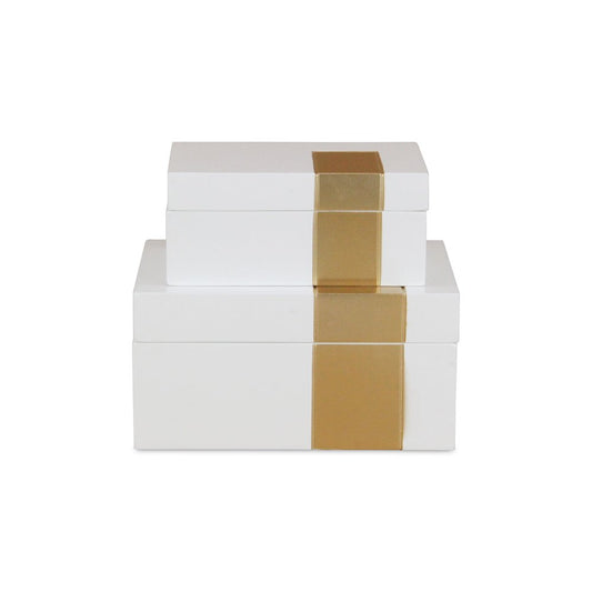 Set Of Two White And Gold Wood Jewelry Boxes