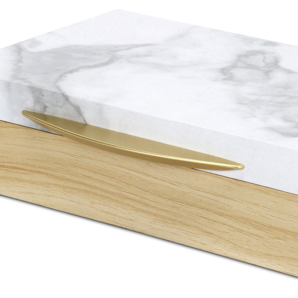 Set Of Two Natural And White Wood And Faux Marble Jewelry Boxes