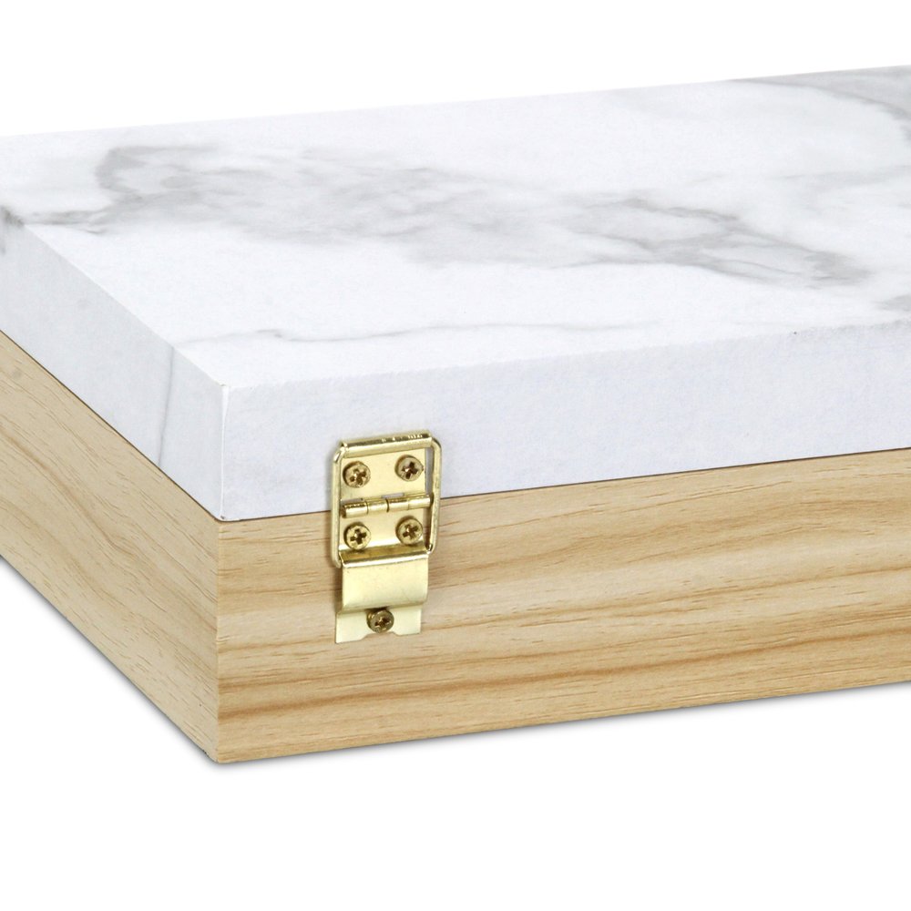 Set Of Two Natural And White Wood And Faux Marble Jewelry Boxes