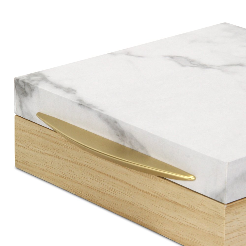 Set Of Two Natural And White Faux Marble And Wood Jewelry Box