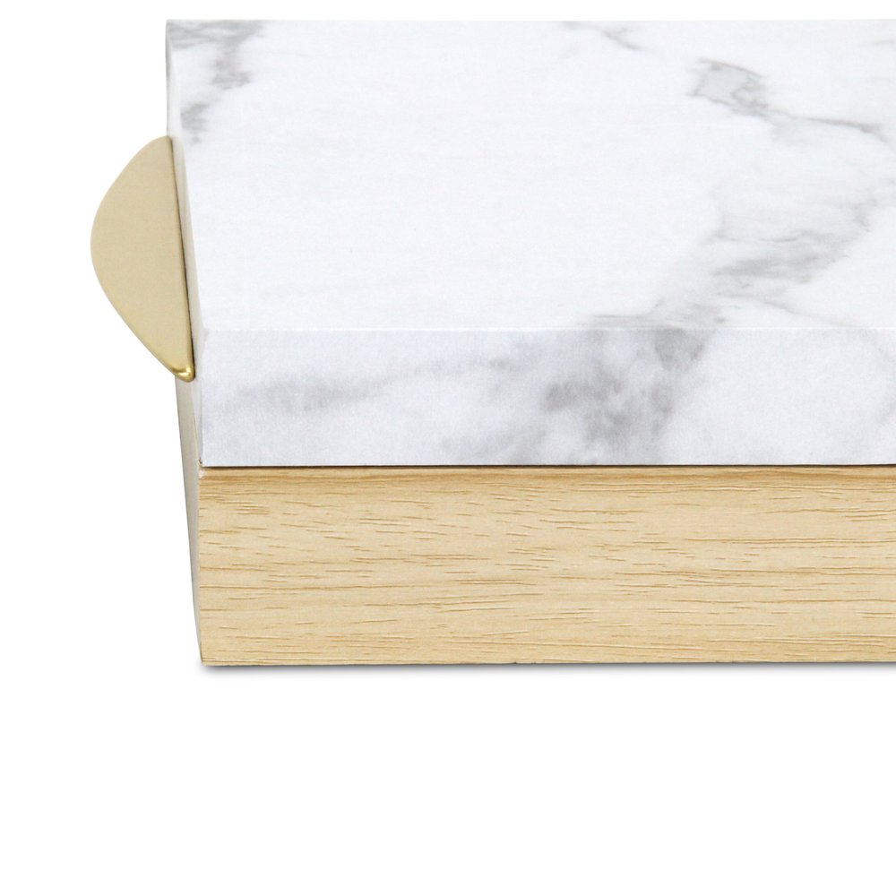 Set Of Two Natural And White Faux Marble And Wood Jewelry Box