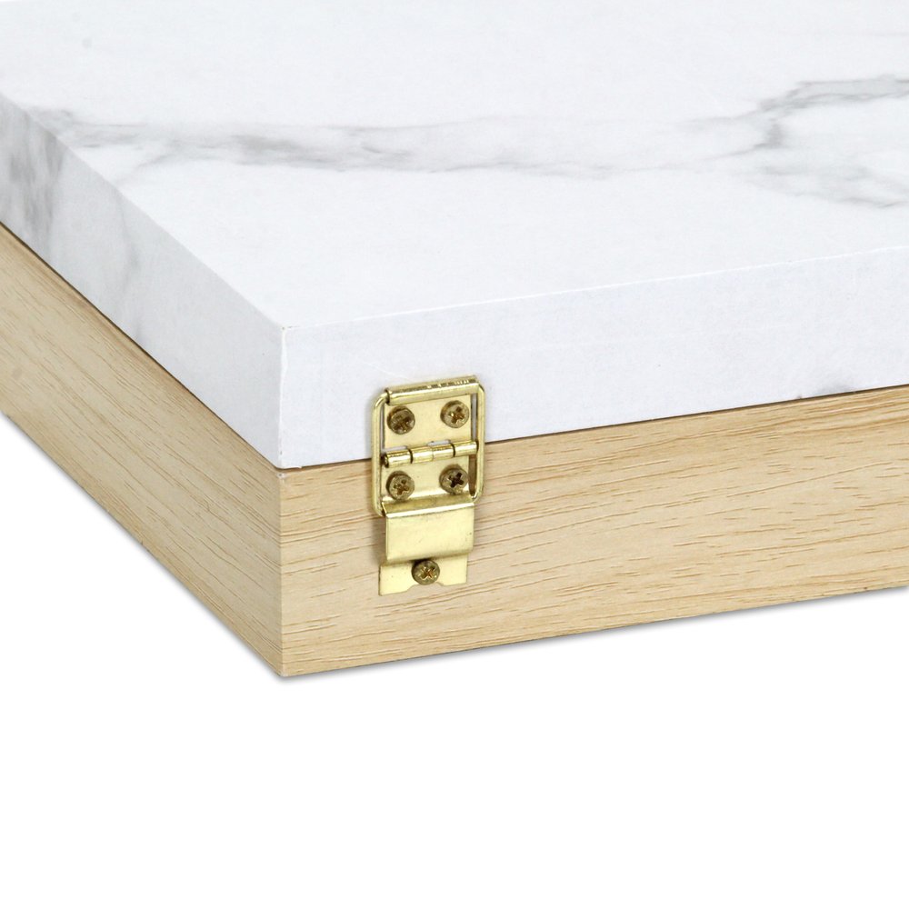 Set Of Two Natural And White Faux Marble And Wood Jewelry Box