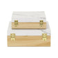 Set Of Two Natural And White Faux Marble And Wood Jewelry Box
