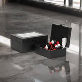 Set Of Two Black Faux Leather And Mirrored Glass Jewelry Boxes