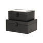 Set Of Two Black Faux Leather And Mirrored Glass Jewelry Boxes
