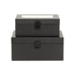Set Of Two Black Faux Leather And Mirrored Glass Jewelry Boxes