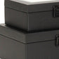 Set Of Two Black Faux Leather And Mirrored Glass Jewelry Boxes