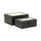 Set Of Two Black Faux Leather And Mirrored Glass Jewelry Boxes