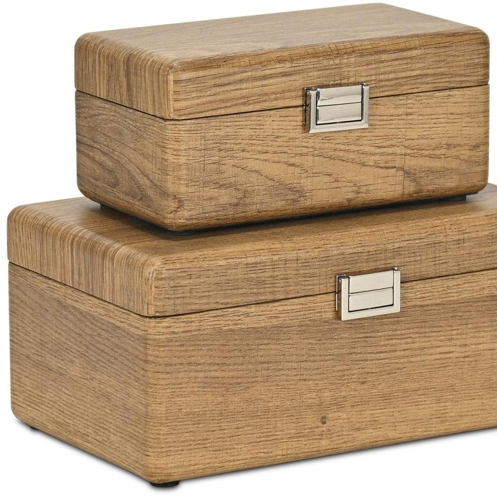 Set Of Two Brown Solid Wood Jewelry Boxes